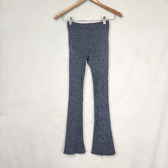 Zara Ribbed Knit Flare Bell Bottom Leggings Girls 13/14 Blue Gray Stretch - Picture 1 of 6